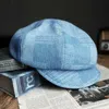 Basker vintage texturerad denim blå rutig basker vår sommar resor solnedgång personlig designer mäns och kvinnors nyheter pojkar hatt g220612