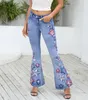 Jeans Frauen Frauenstar gestickt mit weitbeinigen Hose fit Slim plus ausgestoßen Denim Fashion Blue Size für Frauenkleidung Marke