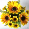 Dried Flowers Heads Yellow Silk Sunflower Artificial Branch/Bouquet for Home Office Party Garden Hotel Wedding Decoration