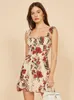 Sukienki swobodne transformacja francuska sukienka Summer Summe Strlim i wysoki koreański fragmentowany kwiat A zawieszony