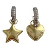 Creolen, 1 Paar, hochwertige französische asymmetrische Stern-Mikro-Intarsien aus Zirkon, süßes Liebesherz, Temperament-Ohrschnallen
