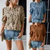 Women's T Shirts Womens Leopard Print Half Sleeve Tops Casual Ruffle Round Neck Puff Blouses Tees