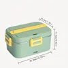 1 Set 110V + 12V/24V Electric Heater Lunch Box Food Heater 2 Compart Ments Leak Proof Portable Food Heating Lunch Set Including Box Sealing Ring Fork Spoon Insulation Bag