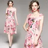 Sukienki swobodne kobiety Summer Vintage Designer Sukienka Runway Wysokiej jakości impreza Elegancka elegancka linia drukowana midi damskie szatę
