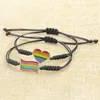 Pulseiras de arco-íris Casais masculinos e femininos Pulseira trançada à mão em forma de coração Pulseira da amizade ajustável