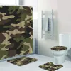 Cortinas verdes militares camufladas, exército, estampa camuflada, conjunto de cortina de banheiro, floresta, caça, tapetes de banho, decoração de casa