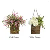 Flores decorativas Porta da frente Coroa de primavera Feito à mão Cesta suspensa de jardim Alpendre de casamento Sala de estar Parede Flor artificial Casa