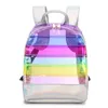 Mochila Nova Casual Mochila Transparente Rainbow Stripe Sacos PVC Transparente Contraste Cor Moda Mochila Escolar de Grande Capacidade Para Meninas J230517