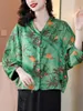 Kvinnans jackor stor storlek Kvinnor/sommarskjorta Jacka Silk Floral Print Plate Buckle Bat Sleeve Coat Retro V-Neck Loose Clothing