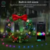 문자열 크리스마스 RGBIC 스트링 라이트 스마트 블루투스 LED GARLANDS USB 앱 제어 크리스마스 나무 장식 야외 방수 요정 조명