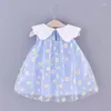 Mädchen Kleider Kinder Kleid Sommer Baby Mädchen Süße Gänseblümchen Mesh Revers Einfarbig Ärmellose Prinzessin Kinder Kleidung Kinder