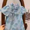 Flickans klänningar klänning sommar ny kinesisk stil retro cheongsam prinsessa ropa flickor kläder r230612