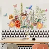 Garden Flower Butterfly Wall Stickers Plants Room Decor Green Leaf Peel and Stick Headboard Decoration Christmas Home