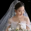 Kopfbedeckungen im koreanischen Stil, Retro-Perle, High-End-Braut, Hochzeit, langes Super-Fee-Schleier, einlagiges Kleid