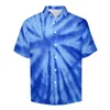 Men's Casual Shirts Tie Dye Blouses Men Blue Spiral Swirl Hawaiian Short Sleeve Design Y2K Oversize Beach Shirt Gift Idea