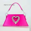 Totes Rhinestone Heart Shaped Satin Handbags Women Fashion Boutique Chic Bling Crystal Trapezoid Evening Clutch Purses Wedding Party