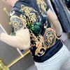 Męskie koszulki T-Summer Silk Silk Printed T-shirt dla mężczyzn krótkie rękawie szczupły tee topy odzieży swobodne towarzyskie kluby nocne tshirt streetwear 2023