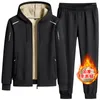 Herrspårar 2023 Winter Thermal Hoodies Set Fleece Tracksuit Windproof Gym Run Sportswear Men Warm Sport Pass 2 Pieces/Set Sportsuit