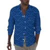 Camicie casual da uomo Blue Waves Seigaiha Street Camicia Uomo Tradizionale giapponese Primavera Moda Camicette Design a maniche lunghe Top oversize