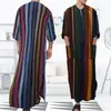 Men's Robes Men's Nightgown Robes Arabian Striped Shirt Ethnic Clothing Long Sleeves Retro Kimono House Skirt Cotton Bathrobe Lingerie 230612