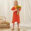 Girl's Dresses Summer New Orange Retro Girls Dress Cotton Baby Kids Casual Petal Sleeve Holiday Toddler Girl Clothes R230612