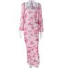 Robes Décontractées Femme Manches Longues Robe En Maille Floral Imprimé Halter Dos Nu Pli Moulante S-L