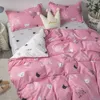 Sängkläder set nordiska rosa tecknad katt kattunge täcke omslag med fodral lakan barn flickor sängkläder set kung drottning tvilling kawaii 200x230 z0612