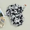Jumpsuits Baby Boy Up swobodny letni czarno -biały wzór dżinsów na krótkie rękawowe kombinezon odpowiedni dla noworodka ubrania dla dzieci G220606