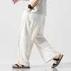 Calça primavera outono de seda de seda de seda casual estilo chinês plus size linho calças retas homens roupas tai chi kung fontes