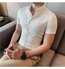 Chemises décontractées pour hommes 2023 haute qualité été hommes robe rayée à manches courtes mode coréenne Slim Fit affaires vêtements de cérémonie Blouse Homm