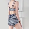 Kvinnors badkläder Houndstooth Bikini Set Split Swimsuit For Women Ladys Korean Style Plaid Suit spetsar Kort simningstammar Swim Bh