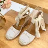 Linnen Geborduurde sleehakken Sandalen met hak Platform Pumps hakken open teen dames luxe ontwerpers leer Espadrilles buitenzool zomer vakantie schoenen fabrieksschoeisel