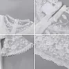 女の子のドレスキッズティーンエイジフリルネックフローラル刺繍白い袖