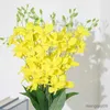 Fleurs séchées 3 pièces en soie artificielle de haute qualité pour la décoration bricolage Studio maison mariage fausse fleur orchidées longue branche jaune