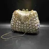 Totes Donna Colore oro Fiore Strass Pochette Borsa da sera in cristallo Pietre Pochette in metallo Piccola borsa da sposa Minaudiere