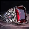 Cluster Rings Fashion Trend Vintage Red Emerald Stone Ring For Women Men Jewelry Accessories Anniversary Gift Men's Business