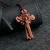 Pendant Necklaces Women Catholic Crucifix Cross Necklace Red Acrylic Sun God Retro Religious Jesus Jewelry Men Gifts IARI