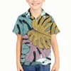 Mannen Casual Shirts Tropische Weegbree Blad Patroon Kinderen Kid Boy Mode Hawaiian Shirt Mannelijke Kleurrijke Gedrukt Strand Aloha Hawaiana