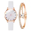 Wristwatches Gaiety 2PCS Female Bracelet Watch Set Cartoon Fashion Leather Crystal Women Ladies Wristwatch Watches Relogio Feminino Reloj