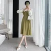 カジュアルドレスフランスの女性ローブ服2023スプリングファッションオフィスレディーレイプ長袖シングル胸ドレスシックパーティー衣装G673