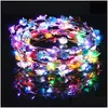 Coroas de flores decorativas Piscando Led Hairbands Cordas Glow Flower Headbands Light Party Rave Floral Hair Garland Luminou Dhjf4