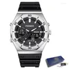Armbandsur med dubbla skärmar för män Casual Sports Chronograph Quartz Big Dial Wrist Watch Silicone Waterproof Digital Clock