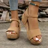 샌들 여성 캐주얼 웨지 신발 2023 여름 패션 디자이너 버클 플랫폼 야외 비 슬립 워킹 로마 샌들