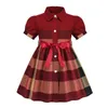 Novo vestido de verão para crianças com manga curta xadrez vestido para meninas