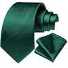 Bow Ties Classic Green Solid For Men Silk Polyster 150cm Längd Bröllopsfest Neck Tie Set Pocket Square Present Partihandel Dibangu