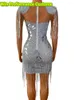 Stage Wear Sexy Silver Sequined Beaded Short Prom Dresses V Neck A Line Mini Party Homecoming Women Formal Vestidos