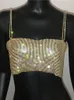 Canotte da donna 2023 Y2k Canotte da donna con strass brillanti Canotte estive senza schienale Sexy Club See Through Shiny Diamonds Croset Tube Top