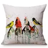 Pillow Bird Style Nordic Splatter Art Print Home Decor Pillows Case Woodpecker Titmouse Fairy Sparrow Cotton Linen Sofa Cover