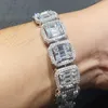 Hip Hop Iced Out Crystal Sugar Chain 925 Sterling Silber Baguette Moissanit Tenniskettenarmband