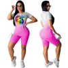 Women's Two Piece Pants Summer Gradient Sports Suits Women Sets Casual Lips Print Short Sleeve TopsShorts Female 2Pcs/Sets Tracksuits Workout Clothes 230612